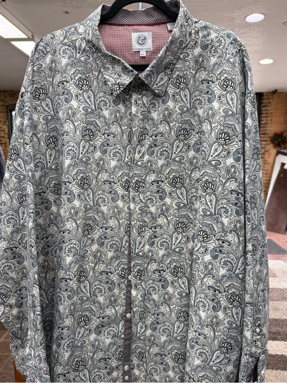Exquisite Paisley Print Button-Down Shirt - Grey/White